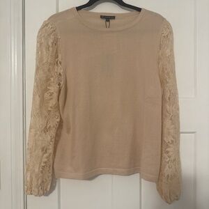 Adrianna Papell Beige Lace Sleeve Blouse